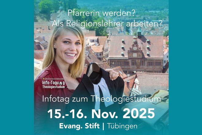 Info-Tagung Theologiestudium: <br>Pfarrerin werden? <br>Als Religionslehrer arbeiten? <br>Willst du die Sache mit Gott auch zu deinem Beruf machen?